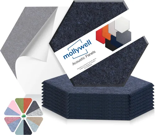 Miniatura 26 de Mollywell Paneles acústicos hexagonales, de alta densidad, insonorizantes, azulejos de fieltro decorativos para reducción de ruido para techos