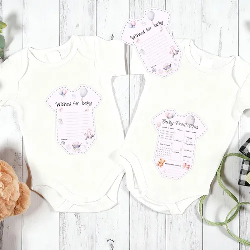 Miniatura 5 de CCINEE 50 tarjetas de predicción para baby shower, juegos de revelación de género, tarjetas de deseos y consejos para niños y niñas, padres recién