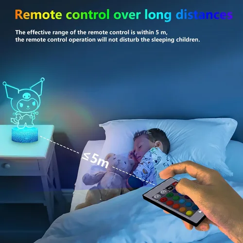 Miniatura 9 de Lámpara de mesa de noche de 16 colores con ilusión 3D, lámpara LED con control táctil y remoto, lámpara LED de anime kawaii, lámpara de escritorio