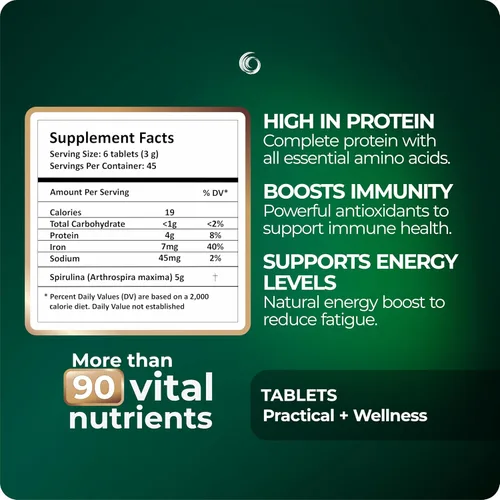 Miniatura 3 de Spirulina Tablets USDA Organic, Atacama Desert cultivado, suplemento superalimento a base de plantas, algas densas en nutrientes para bienestar