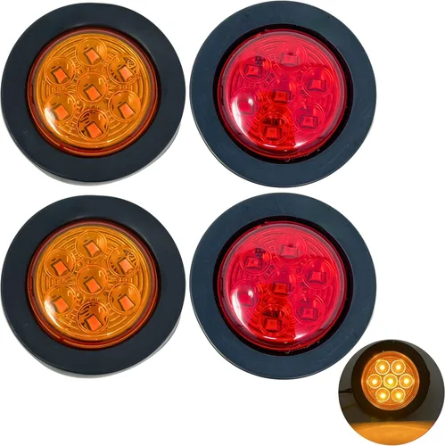Miniatura 15 de All Star Truck Parts 8 piezas de luz LED redonda de 2 pulgadas para marcador lateral de seguridad [7 LEDs] [ojal de goma] [IP 67] para remolques - 4
