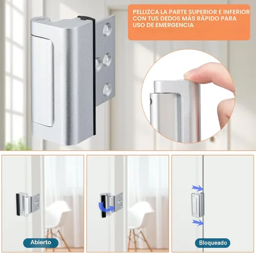 Miniatura 4 de Husfunov Paquete de 2 cerraduras de seguridad para el hogar, cerradura de refuerzo de puerta a prueba de niños, con tope de 3 pulgadas, soporta 800