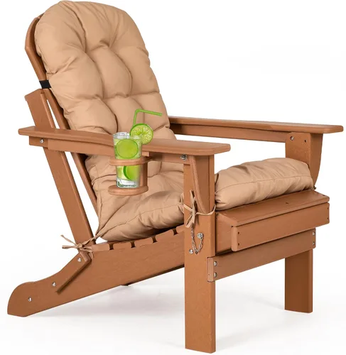 Miniatura 8 de nalone Silla plegable Adirondack con cojín con portavasos, silla de patio de plástico HDPE de gran tamaño resistente a la intemperie, utilizada
