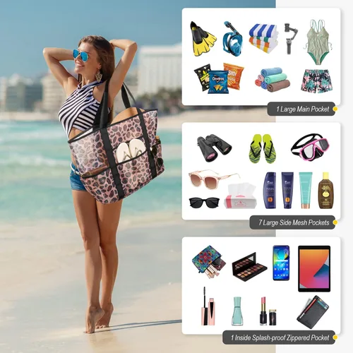 Miniatura 7 de F-color Bolsa de playa de malla familiar - Bolsa de playa con 9 bolsillos