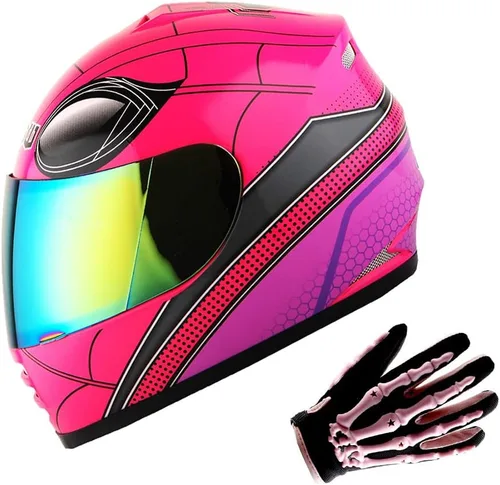 Miniatura 9 de WOW Casco integral para motocicleta, bicicleta urbana BMX MX para niños, color blanco brillante + guante MX con diseño de esqueleto