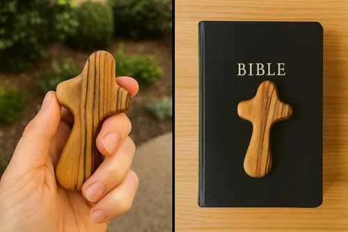 Miniatura 7 de Zuluf 100 cruces pequeñas de madera de olivo de Belén Israel Cruces de bolsillo Viene con 100 certificados de Tierra Santa de 2.4 in / 2.5