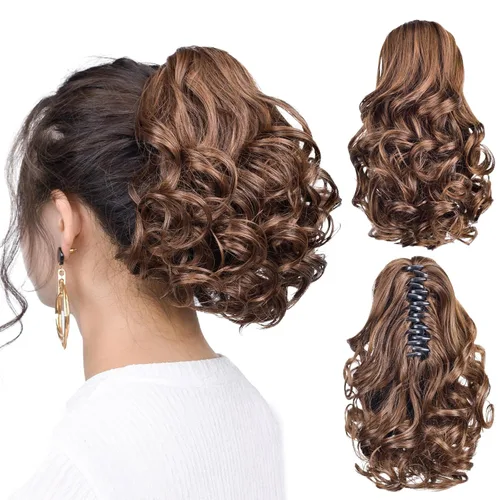 Miniatura 39 de Extensión de cola de caballo negra con clip de garra, ondulada, 10 pulgadas, 3.5 onzas, sintético, como verdaderos, postizos, para mujer, Yaki