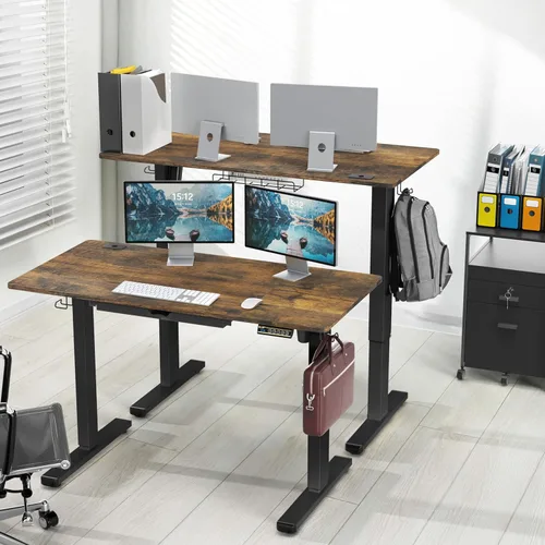 Miniatura 2 de SHW Escritorio eléctrico de pie ajustable de altura de 48 pulgadas con cajón, preajuste de memoria y bandeja de gestión de cables, color marrón