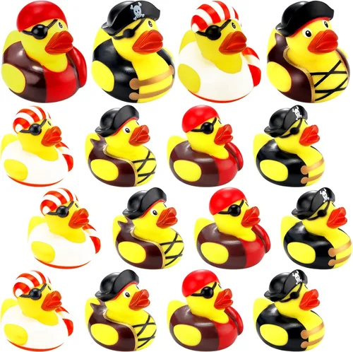 Lewtemi 36 mini patos piratas de goma de 2 pulgadas para esconderse con etiquetas, bonita decoración amarilla para bañera, piscina, fiesta pirata,