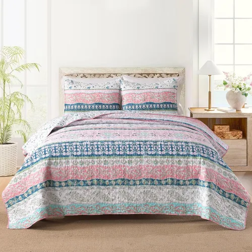 Miniatura 12 de HORIMOTE HOME Juego de edredón bohemio tamaño individual, color azul, bohemio, floral, suave, ligero, para todas las estaciones, colcha de granja