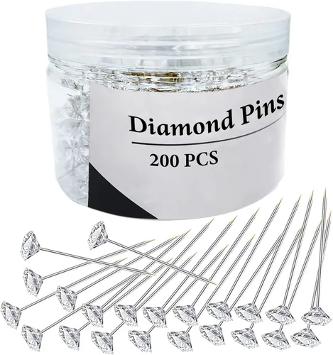 200 alfileres de diamante, ramillete de flores de 2 pulgadas, pasador de costura floral de 2 pulgadas, pin de diamantes de imitación rectos para