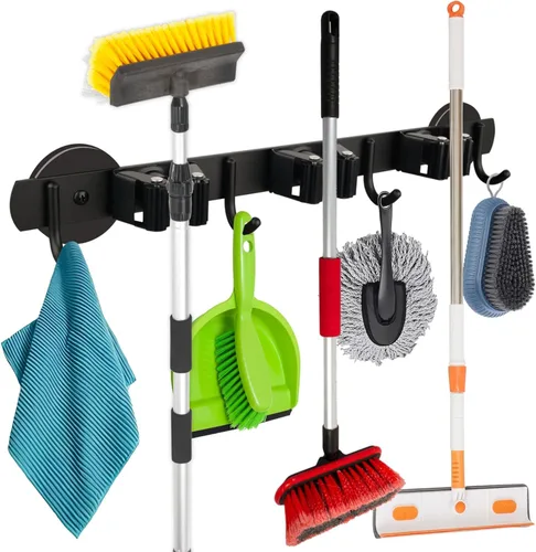 MUTUACTOR Soporte Magnético para Escoba de Servicio Pesado, 1PCS Soporte de Montaje para Escoba y Trapeador, Soporte Magnético Antideslizante Negro