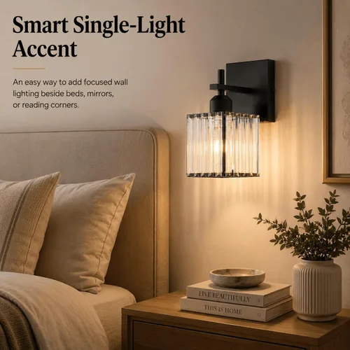 Miniatura 6 de Aplique de pared moderno negro, luminaria interior cableada de 1 luz con casquillo de cerámica E26 para dormitorio, pasillo, sala de estar