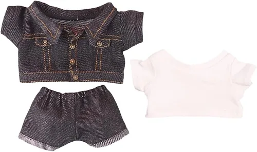 niannyyhouse Chaquetas de mezclilla Jeans Camiseta blanca 7.8 pulgadas (7.9 in) Ropa de muñeca rellena humanoide de felpa (negro)