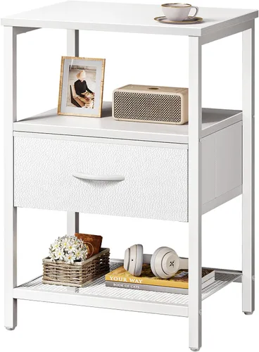 Miniatura 16 de Huuger Mesita de noche con cajón de tela, mesa auxiliar con estante de malla, mesita de noche para dormitorio, cómoda de cajones de tela, estante