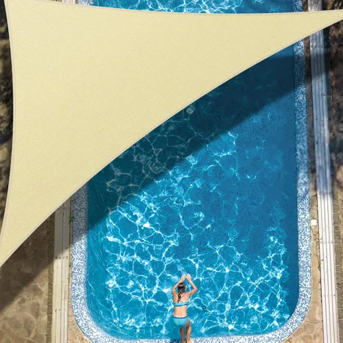 Miniatura 5 de Toldo triangular de 14 x 14 x 14 pies, toldo de tela con bloqueo UV, para patio al aire libre, jardín, 185 GSM, 95% de bloqueo UV, resistente, Beige