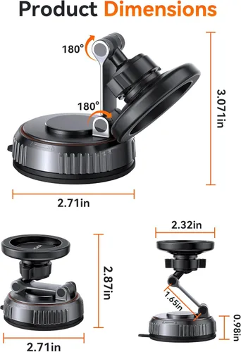 Miniatura 13 de Miracase Soporte de coche MagSafe [imán fuerte de 3600 gf y base de succión de 89 + libras] Soportes magnéticos de teléfono al vacío para tu