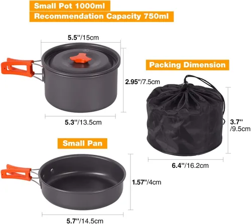 Miniatura 3 de REDCAMP 6/10/11/12/14/15/19 piezas Kit de utensilios de cocina para camping, equipo de camping, ollas, sartenes, soperas, cucharas apilables