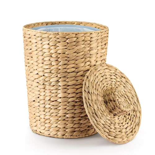 Miniatura 8 de Tidita Cesta de basura de mimbre de 4 galones, cubo de basura de baño de jacinto de agua con tapa, cubo de basura de baño estilo bohemio, cubo