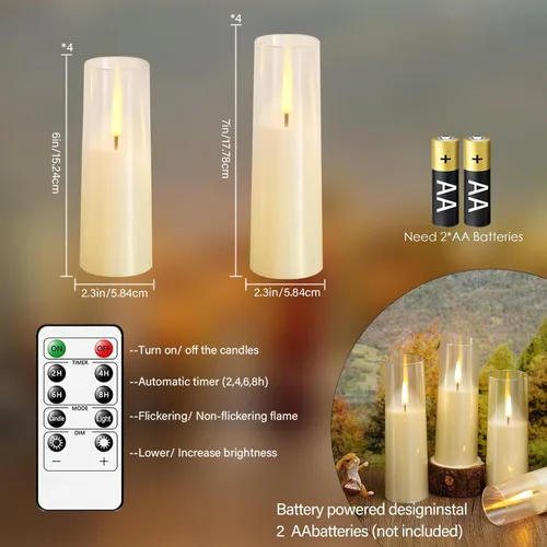 Miniatura 6 de MUMCHASI 8 piezas de velas sin llama, velas operadas por batería, velas LED parpadeantes con control remoto, llama danzante realista, diseño