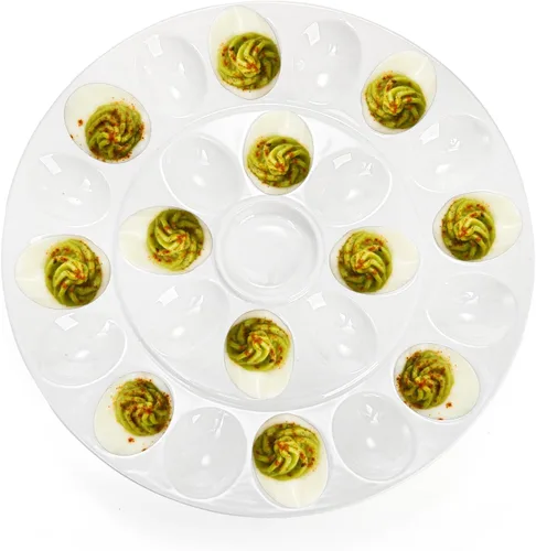 Miniatura 7 de Foraineam Bandeja de huevos de porcelana de 12.6 pulgadas, plato de huevo blanco con 25 compartimentos Dishwasher & Oven Safe, Easter Egg Holder