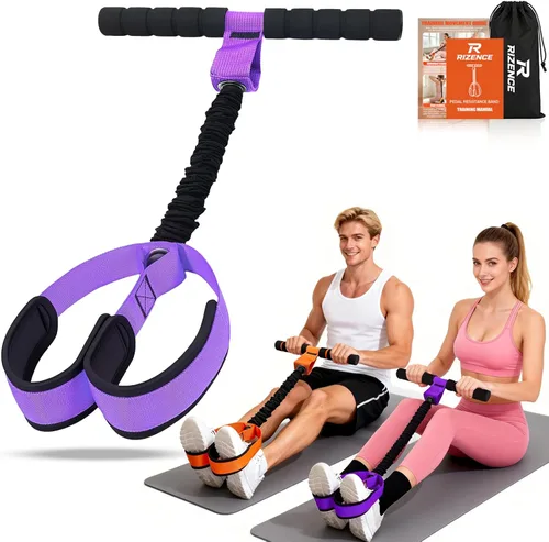 Bandas de resistencia de pedal con mango - Banda de resistencia multifunción para pedal con póster de entrenamiento - Equipo de ejercicio de