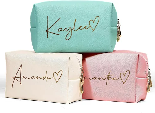 Miniatura 7 de DayOfShe Regalos de despedida de soltera, bolsa de maquillaje personalizada con nombre y flor de nacimiento como regalo de dama de honor, bolsa