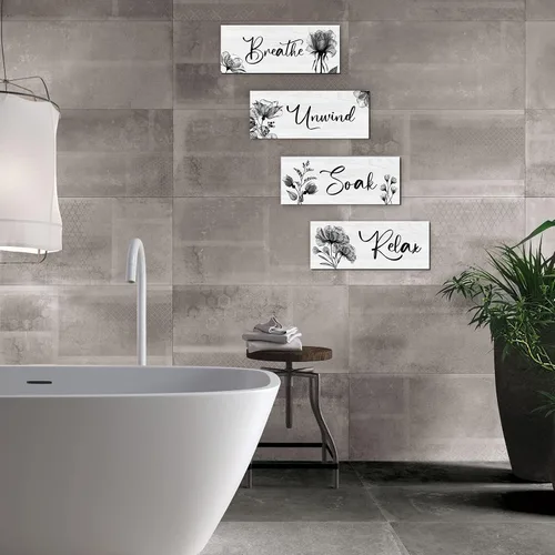 Miniatura 9 de 4 Piezas de Arte de Pared para Baño Decoración Rústica de Casa de Campo Letrero de Relajarse, Remojarse, Desconectar y Respirar Letrero de Madera