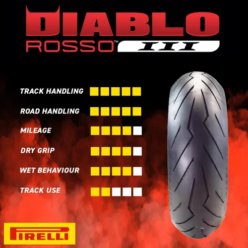Miniatura 3 de Pirelli Diablo Rosso III 110/70ZR17 54W - Neumático delantero de motocicleta de alto rendimiento, duradero y confiable para bicicletas deportivas
