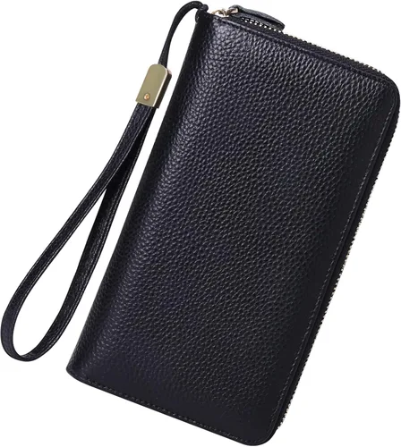 Miniatura 7 de SENDEFN Cartera grande de cuero con bloqueo RFID y cremallera alrededor para mujer, tarjetero de crédito con bolsillo con cremallera, Doble