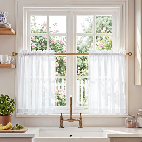 Miniatura 32 de NICETOWN Cortinas traslúcidas blancas de 63 pulgadas de largo para dormitorio, cortinas de gasa translúcida con bolsillo para barra, paneles