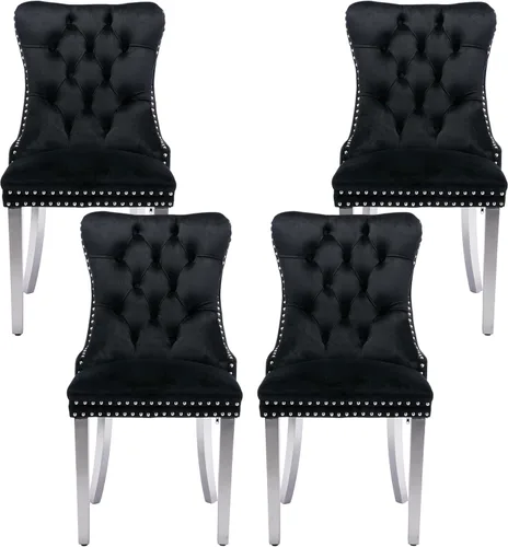 Miniatura 85 de Silla de comedor copetuda moderna de terciopelo para comedor, sillas de comedor tapizadas con remache de clavo, anillo trasero para cocina, comedor