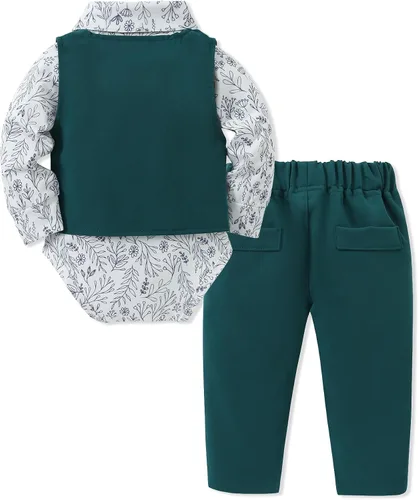 Miniatura 6 de DISAUR Ropa para bebé niño pequeño, 4 piezas de vestido de caballero + chaleco + pantalones + corbata de lazo conjunto de traje de algodón