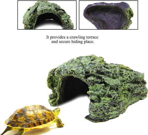 Miniatura 4 de TOPINCN Cueva para ocultar peces, plataforma para tomar el sol, escondite de cueva, tanque de reptiles, decoración de resinas, cueva de roca