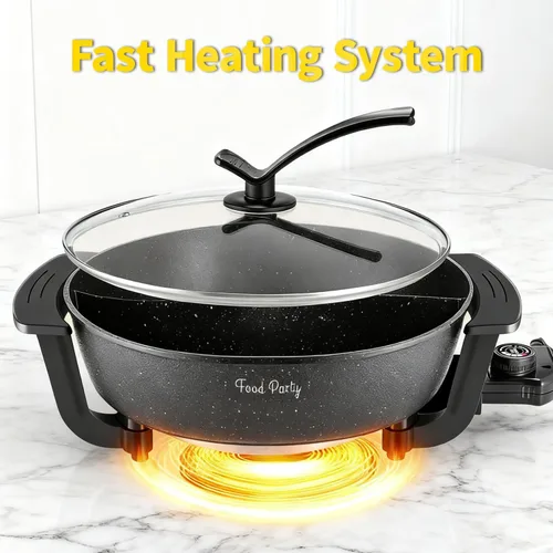 Miniatura 4 de Food Party Olla Caliente Eléctrica con Divisor Hotpot Olla Eléctrica Hopot Cocinador Shabu Shabu Olla 110V 1200W Antiadherente 6-Quart Libre de BPA