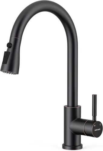Miniatura 21 de WEWE Grifos de cocina con pulverizador desplegable, grifo de cocina de estilo granja en bronce cepillado con aceite, comercial, moderno, de arco