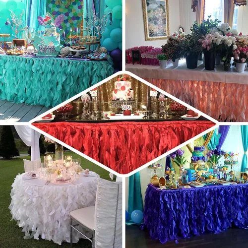 Miniatura 4 de Efavormart - Falda de mesa de tafetán de sauce rizado de 14 pies para cocina, comedor, catering, boda, fiesta de cumpleaños, eventos, color rubor