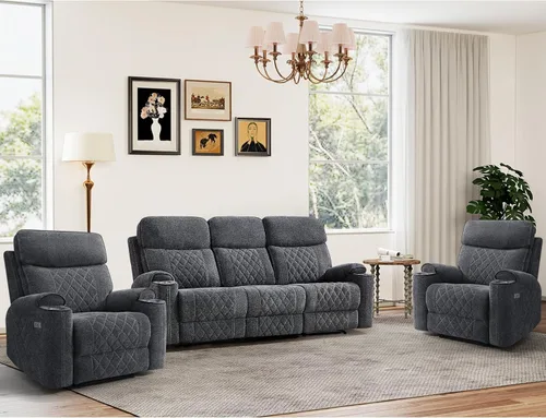 Miniatura 22 de HAOMARKETS Silla reclinable eléctrica para adultos con puerto USB, sofás reclinables eléctricos de tela suave con portavasos de metal, sillas