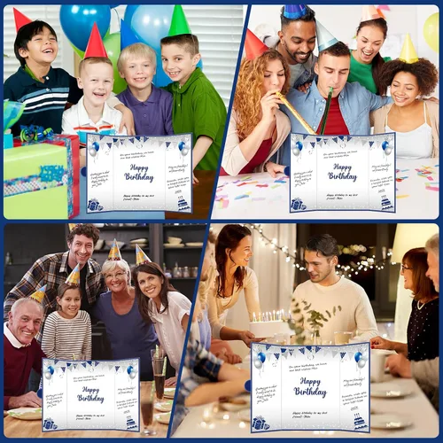 Miniatura 5 de Tarjeta decorativa grande de cumpleaños azul plateado para hombres y niños, libro de firmas, tarjetas gigantes, suministros de fiesta, libro