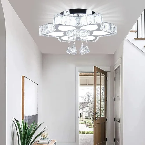 Miniatura 4 de CLAIRDAI Lámpara de Techo de Cristal de 16.1", Lámpara de Araña de Cristal Moderna con Flores, Lámparas de Araña LED Empotradas en el Techo