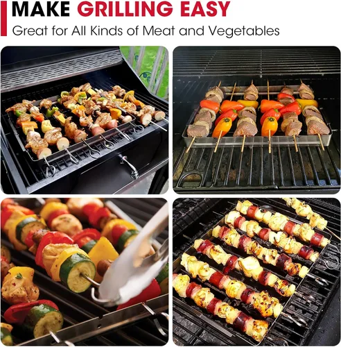 Miniatura 2 de Unicook conjunto reforzado de acero inoxidable barbacoa pincho Shish Kabob, 6 unidades 13 pulgadas L brochetas para barbacoa y Parrilla rack