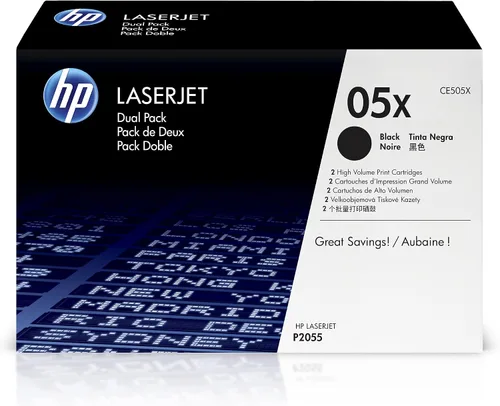 HP 05X - Cartuchos de tóner negros de alto rendimiento (paquete de 2) | Funciona con HP LaserJet P2055 Series | CE505XD