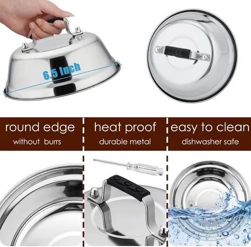 Miniatura 2 de HaSteeL - Juego de 3 cúpula de fusión de queso, cubiertas redondas de acero inoxidable para vaporizar, accesorios profesionales para parrilla