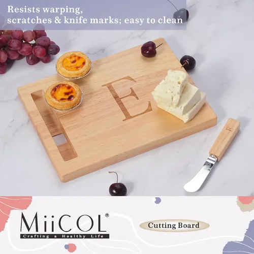 Miniatura 4 de Miicol Tabla de madera para charcutería, tabla de queso con monograma de 10 pulgadas, tabla de cortar inicial personalizada con esparcidor, regalo