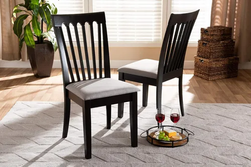 Miniatura 2 de Baxton Studio Minette - Juego de sillas de comedor de 2 piezas, tela gris tapizada con madera con acabado marrón expreso Gris/Café Espresso