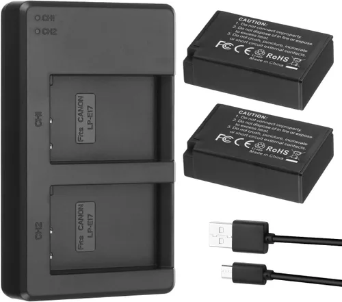 Paquete de 2 baterías LP-E17 y cargador USB dual rápido para Canon Eos RP, Eos R8, R10, R50, R100, Rebel T8i, T7i, T6i, T6s, SL2, SL3, EOS M3, M5,