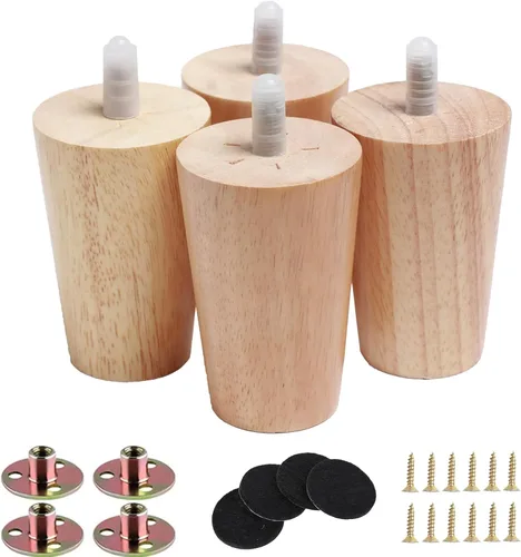 Miniatura 8 de Juego de 4 patas redondas de madera maciza de 3 pulgadas para muebles, sofá cama, silla de café, escritorio, patas rectas con pernos preperforados