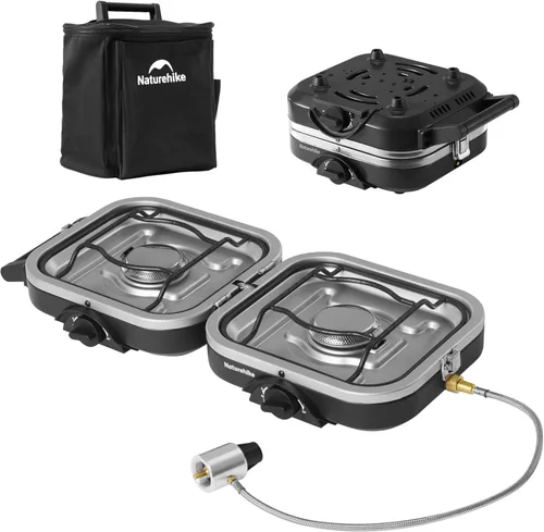 Miniatura 8 de Naturehike Estufa de camping plegable de 2 quemadores con plancha, estufa de gas de isobutano portátil para campamento con quemadores ajustables