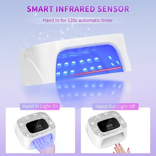 Miniatura 3 de Lámpara de uñas LED UV, secadores y guantes de 268 W, luz UV de diamante para esmalte de uñas de gel, lámpara de gel de poliéster de secado rápido
