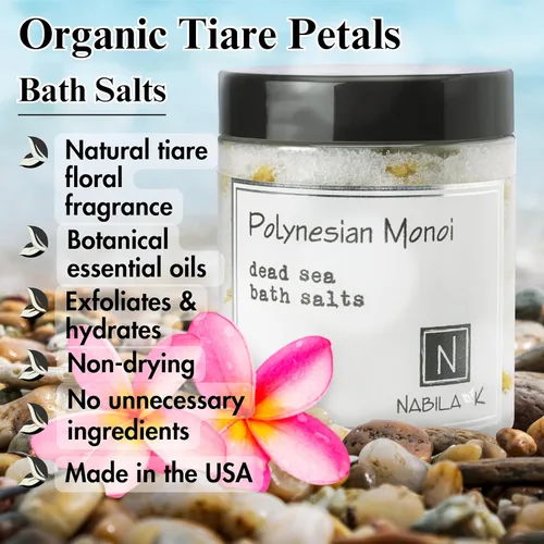 Miniatura 2 de Nabila K - Sales de baño monoi polinesias – Sal del Mar Muerto y sal de Epsom exfoliante y remojar – Exfolia e hidrata la piel, aceites esenciales